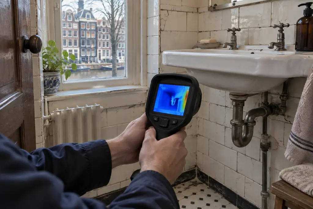 Lekdetectie Wolvega – badkamer met oude leidingen achter de tegels