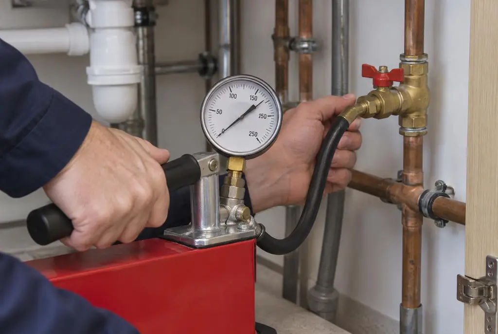 Lekdetectie Wolvega – druktest op een waterleiding met een manometer