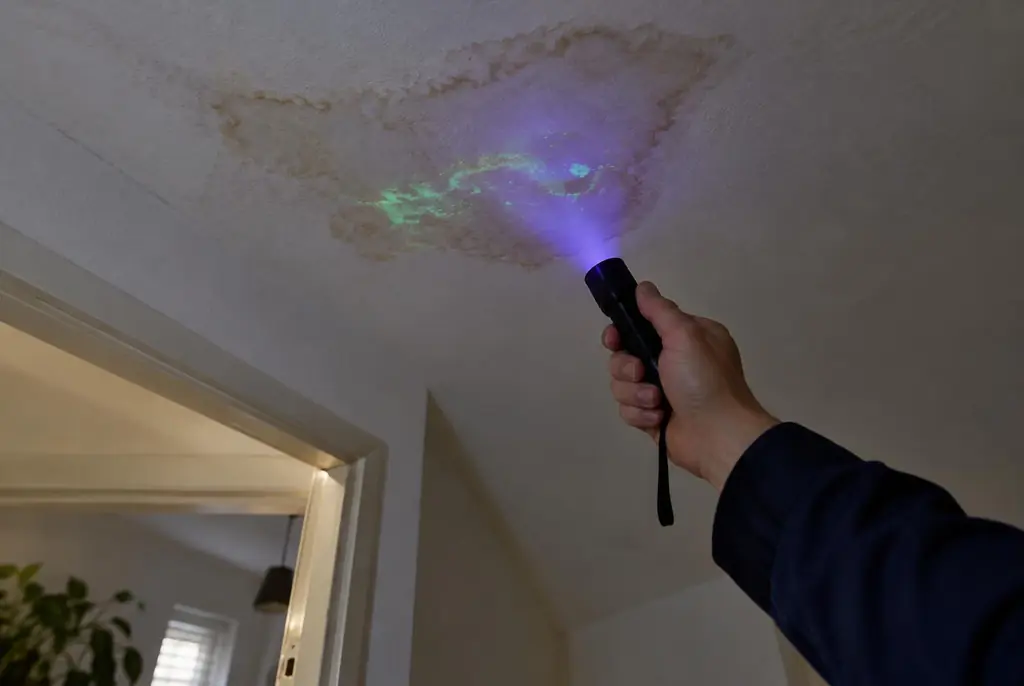 Lekdetectie Wolvega – kleurstof controleren op het plafond met uv-licht
