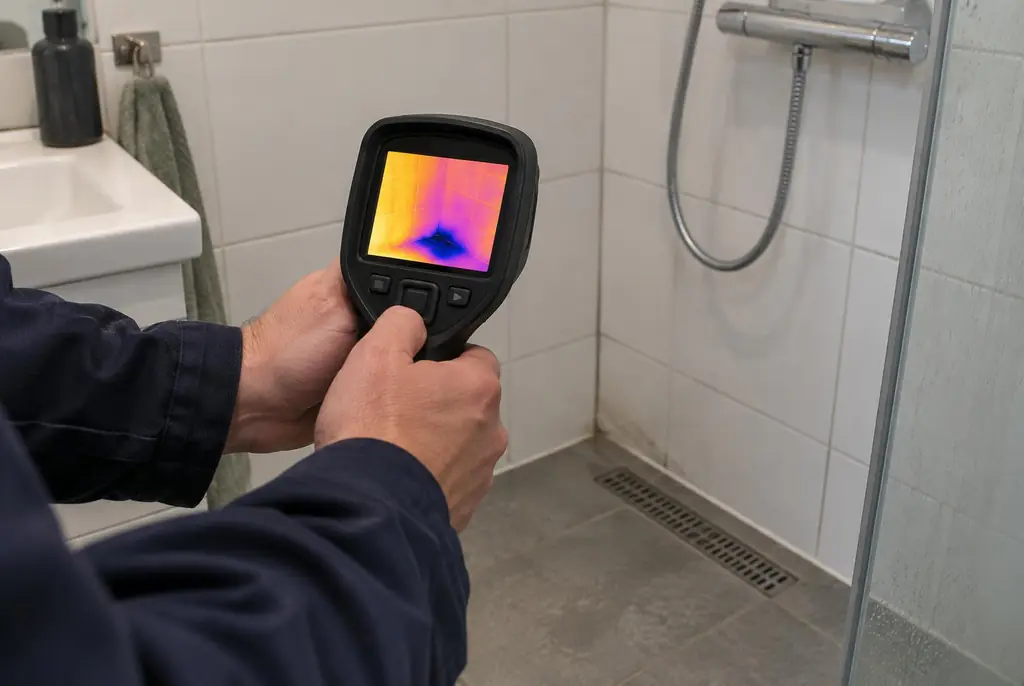 Lekdetectie Wolvega – lekdetectiespecialist met warmtebeeldcamera in een badkamer